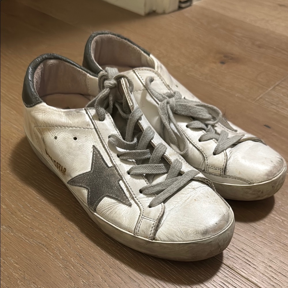 Golden Goose White and Gray Star Sneakers